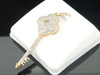Diamond Key Pendant Ladies 10K Yellow Gold Pave Round Clover Charm 1/2 Tcw.