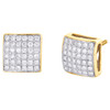 10K Yellow Gold Real Diamond Square Shape Dome Puff Studs 9mm Earrings 0.55 CT.