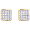 10K Yellow Gold Real Diamond Square Shape Dome Puff Studs 9mm Earrings 0.55 CT.