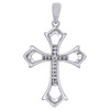 .925 Sterling Silver Blue Diamond Cut Out Budded Cross Pendant w/ Chain 0.10 Ct.