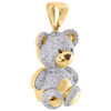 10K Yellow Gold Genuine Diamond Teddy Bear Pendant 1.40" 3D Pave Charm 1.05 CT.