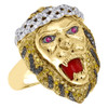 10K Yellow Gold 3D Lion Face Genuine Diamond Pinky Ring Statement Band 1.32 Ct.