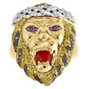 10K Yellow Gold 3D Lion Face Genuine Diamond Pinky Ring Statement Band 1.32 Ct.