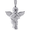 Diamond Mini 3D Angel Piece Pendant Fully Iced 10K White Gold 2" Charm 1 Ct.