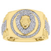 10K Yellow Gold Round Diamond Raised 3D Lion Head Mens Pinky Ring Band 0.59 ct.
