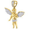 10K Yellow Gold Diamond Mini Angel Pendant 1.33" Charm 0.15 CT.
