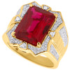 925 Sterling Silver Genuine Diamond Pinky Ring Emerald Cut Ruby Gemstone 0.40 Ct