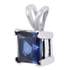 Created Blue Sapphire Square Necklace .925 Sterling Silver Pendant 1.30 Tcw.