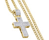 10K Yellow Gold Round & Princess Diamond Cross Pendant 1.45" Flat Charm 1 ct.