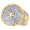 10K Yellow Gold Real Diamond Round Frame Iced Step Shank Men's Pinky Ring 1 CT.