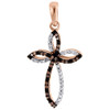 Red Diamond Cross Pendant Ladies 10k Rose Gold Charm Necklace 0.10 CT.