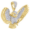 10K Yellow Gold Real Diamond Owl Pendant Flying Wings 1.25" Bird Charm 0.74 CT.