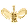 10K Yellow Gold Real Diamond Owl Pendant Flying Wings 1.25" Bird Charm 0.74 CT.