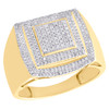 10K Yellow Gold Diamond Dome Cluster Three Tier Step Square Pinky Ring 0.49 CT.