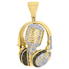 10K Yellow Gold 1.5" DJ Headphone & Microphone Black Diamond Pendant Charm 1 Ct.