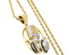 10K Yellow Gold 1.5" DJ Headphone & Microphone Black Diamond Pendant Charm 1 Ct.