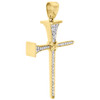 10K Yellow Gold Diamond Hammer Designer Cross Pendant 1.70" Mens Charm 1/4 CT.