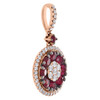 18K Rose Gold Ruby & Diamond Flower Halo Ladies Pendant 1.35 CT.