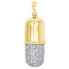 10K Yellow Gold Real Diamond Pill Capsule Pendant 1.30" Mens Mini Charm 0.35 CT.
