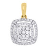 14K Yellow Gold Diamond Double Halo Square Cluster Pendant 0.33 CT.