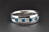 Blue Diamond Wedding Band 10K White Gold Round Cut Mens Ring 1.03 Ct