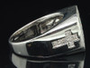 Diamond Cross Pinky Ring Mens 14K White Gold Round Pave Band 1.24 Tcw.