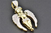 Mini Angel Diamond Pendant 10K Yellow Gold Praying Hands Charm Wings 0.23 CT
