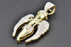 Mini Angel Diamond Pendant 10K Yellow Gold Praying Hands Charm Wings 0.23 CT