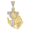 10K Yellow Gold Diamond Jesus Crucifix Cross Pendant Mens 2" Pave Charm 0.65 Ct.