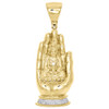 10K Yellow Gold Buddha Hand Statue Diamond Pendant 2.40" Men's Charm 0.25 CT.