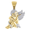 Diamond Angel Pendant Men's 10K Yellow Gold Round Pave Seated Charm 0.69 Tcw.