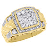 10K Yellow Gold Diamond Step Shank Square Tier Statement Pinky Ring Band 1.07 Ct