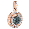 10K Rose Gold White & Blue Diamond Double Halo Circle Pendant 1/2 CT.