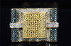 Yellow & Blue Diamond Square Pinky Ring 10K Gold Mens Round Cut Pave 1.41 Tcw.