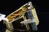 Yellow & Blue Diamond Square Pinky Ring 10K Gold Mens Round Cut Pave 1.41 Tcw.