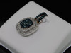 Blue Diamond Square Pendant Ladies 10K White Gold Round Pave Charm 1/2 Tcw.