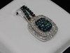 Blue Diamond Square Pendant Ladies 10K White Gold Round Pave Charm 1/2 Tcw.