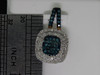 Blue Diamond Square Pendant Ladies 10K White Gold Round Pave Charm 1/2 Tcw.