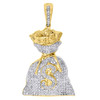 10K Yellow Gold Money Bag Genuine Diamond Pendant Dollar Sign Charm 0.80 Ct.