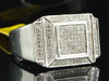 Diamond Pinky Ring Mens 10K White Gold Round Pave Square Design Fashion 1/3 Tcw.