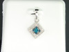 Blue Diamond Solitaire Pendant Ladies 10K White Gold Round Pave Charm 0.21 Tcw.