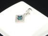 Blue Diamond Solitaire Pendant Ladies 10K White Gold Round Pave Charm 0.21 Tcw.