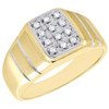 Mens Diamond Square Wedding Band 10K Yellow Gold Round Pave Brushed Ring .12 Ct.