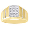 Mens Diamond Square Wedding Band 10K Yellow Gold Round Pave Brushed Ring .12 Ct.