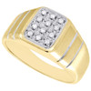 Mens Diamond Square Wedding Band 10K Yellow Gold Round Pave Brushed Ring .12 Ct.