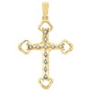 10K Yellow Gold One Row Cross 1.30" Genuine Diamond Pendant Prong Charm 0.10 CT.