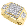 Diamond Square Pinky Ring Mens 10K Yellow Gold Round Pave Wedding Band 0.54 Tcw.