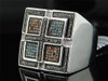 Blue Red Diamond Pinky Ring .925 Sterling Silver Round Pave Square Design .61 Ct