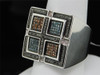 Blue Red Diamond Pinky Ring .925 Sterling Silver Round Pave Square Design .61 Ct