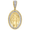 10K Yellow Gold Miraculous Virgin Mary Diamond Pendant Pave Oval Charm 0.19 Ct.